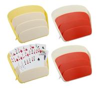 UIHRLM Playing Card Holder, 3 Layers Design Card Game Holders, Standing Fan Shaped Playing Card Storage Box Hands Free Game Accessories for Adults Poker Uno Dos Canasta Bridge (Yellow+Red 4PCS)