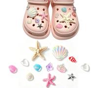 UIHRLM Shoe Charms, Marine Animals Shoe Charms for Clog Shoes with 11 Styles, Shining Shell Starfish Small Fish Charm Clog Sandals Decorations Charm for Women and Girls Birthday Party Christmas