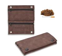 UIHRLM Tobacco Pouches, Soft Brown Leather Tobacco Pouch with Secure Buttons and Multiple Compartment, Portable Double-Zippered Handmade Cigarette Case Bag for Rolling Tobacco Filter Use