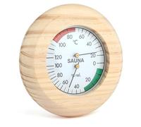 UIHRLM Wood Sauna Thermometer and Hygrometer, 2-In-1 Round Wooden Sauna Digital Thermo-Hygrometer, High Accuracy Saunas Accessories for Measuring Steam Room Temperature and Humidity
