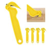 UIHRLM Yellow Box Cutter Safety Knife 5PCS, Portable Handheld Hook Film Strapping Cardboard Cutters Tool with Non-Slip Grip for Home Warehouse Work Boxes Cutting Opening, No Exposed Blade