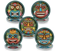 Uiifan 100 Pcs Vintage Tiki Disposable Paper Plates 9 Inch Tropical Summer Pool Party Supplies Hawaiian Party Tableware Set Beach Party Dessert Plates for Tiki Party Supplies, Serve 100 Guests