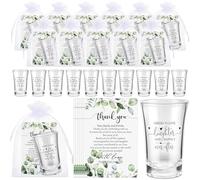Uiifan 100pcs Wedding Favors: Acrylic Shot Glasses (35ml), Thank You Cards, Organza Bags - Clear, Rustic, Reusable