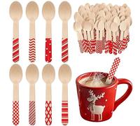 Uiifan 120 Pcs Christmas Disposable Wooden Spoons 5.5 Inches Striped Spoons with Red Stripes Candy Cane Patterns for Tasting Cake Hot Chocolate Coffee Ice Cream Christmas Wooden Cutlery, 8 Styles