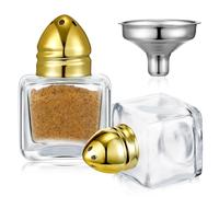 Uiifan 2 Pcs 0.5 oz Cube Shape Small Salt and Pepper Shakers with Tone Tops Clear Mini Glass Seasoning Jars Spice Salt Shakers with Funnel for Wedding Party Restaurant Home Kitchen (Gold)