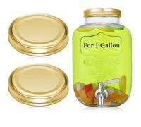 Uiifan 2 Pcs 304 Stainless Steel Mason Jar Lids Wide Mouth Replacement Canning Lids Airtight Reusable Rust Proof Leakproof for Glass Beverage Jar Storage(110mm, 1 Gallon,Gold)