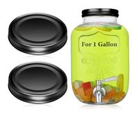 Uiifan 2 Pcs 304 Stainless Steel Mason Jar Lids Wide Mouth Replacement Canning Lids Airtight Reusable Rust Proof Leakproof for Glass Beverage Jar Storage(110mm, 1 Gallon,Black)