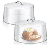 Uiifan 2 Pcs Clear Plastic Cake Cover 12 Inch Round Acrylic Stand Cover 7.5'' Tall Dome With Metal Handle for Food Stand Plate Tray Pedestal Display, Transparent
