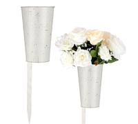 Uiifan 2 Pcs Metal Cemetery Vases for Grave Memorial for Cemetery with Stake Graveside Flower Holder Outdoor Lawn Yard Funeral Decorations