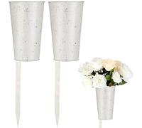 Uiifan 2 Pcs Metal Cemetery Vases for Grave Memorial for Cemetery with Stake Graveside Flower Holder Outdoor Lawn Yard Funeral Decorations
