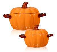 Uiifan 2 Pcs Pumpkin Bowl Ceramic Pumpkin Dish 17 oz and 54 oz Casserole Cookware Pumpkin Pot for Cooking Cute Safe Oven Pot with Lid Double Ear for Thanksgiving Autumn Fall Baking Halloween (Orange)
