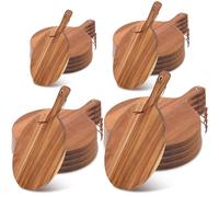 Uiifan 20 Pcs Acacia Wood Cutting Board with Handle Thick Round Wooden Charcuterie Board Bulk Large Paddle Chopping Set for Serving Meat Cheese Pizza Bread Baking (4 Sizes)