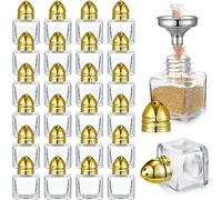 Uiifan 24 Pcs 0.5 oz Cube Shape Small Salt and Pepper Shakers with Gold Tone Tops Clear Mini Glass Seasoning Jars Spice Salt Shakers with Funnel for Gold Wedding Party Home Restaurant Kitchen Travel