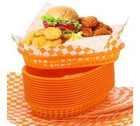 Uiifan 24 Pcs Fast Food Baskets with 100 Deli Liners Halloween Deli Food Baskets 10.5 x 7 Inch Serving Burger Chip Trays for Halloween Hot Dog Hamburger Bread Picnic(Orange)