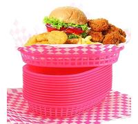 Uiifan 24 Pcs Fast Food Baskets with 100 Deli Liners Halloween Deli Food Baskets 10.5 x 7 Inch Serving Burger Chip Trays for Halloween Hot Dog Hamburger Bread Picnic(Hot Pink)