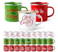 Uiifan 30 Pcs Christmas Coffee Enamel Mugs Cute 12 oz Galvanized Steel Festive Funny Novelty Cup Merry Christmas Mug Gift Set for Women Coworkers Teachers Hot Chocolate Tea (Red White Green)