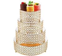 Uiifan 4 Pcs Crystal Gold Cake Stand Set 4 Size Elegant Round Dessert Display Metal Cupcake Stand with Mirror Plate Crystal Beads for Party Birthday Festival Anniversary Holiday 8/10/ 12/14''