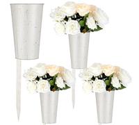 Uiifan 4 Pcs Metal Cemetery Vases for Grave Flower Holder Memorial for Cemetery with Stake Graveside Outdoor Lawn Yard Funeral Decorations