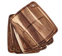 Uiifan 4 Pcs Steak Plates with Juice Channel Wooden Steak Board Set Acacia Cutting Serving Board for Home Serving Eating Meat Dishes Snack Dessert, 13 x 11 x 0.6 Inch