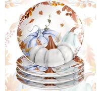 Uiifan 4 Pcs Thanksgiving Dinner Plates Pumpkins Ceramic Salad Plate Fall Pumpkins Decoration Cookie Plate Set 7.87 Inch Harvest Vintage Salad Plates for Dinner Party Kitchen Decor(Stylish Pattern)