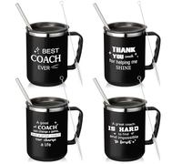 Uiifan 4 Sets Thank You Gifts for Coach 16oz Couch Cup with Handle Lid Straw and Straw Brush Stainless Steel Vacuum Insulated Couch Coffee Mug for Men Women Birthday Retirement Appreciation Gift