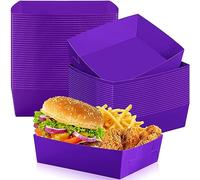 Uiifan 50 Pack Paper Food Tray 5 lb Large Food Boats Nacho Plates Disposable Serving Trays Grease Resistant Serving Boats for Party Snacks, Taco Bar, Hot Dog, BBQ, Popcorn (Purple)