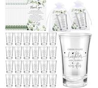 Uiifan 50 Sets Wedding Favors for Guests Wedding Shot Glasses Acrylic Clear Plastic Shot Glasses with Thank You Cards and Organza Bags for Guest Newlyweds Bridal Shower Gift (Laughter and Happily)