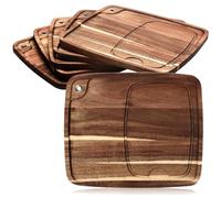 Uiifan 6 Pcs Steak Plates with Juice Channel Wooden Steak Board Set Acacia Cutting Serving Board for Home Serving Eating Meat Dishes Snack Dessert, 13 x 11 x 0.6 Inch