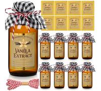 Uiifan 8 Pcs Vanilla Extract Bottles Amber Glass Bottles with Caps Boston Round Bottles with 8 Pcs Vanilla Extract Labels Stickers for Syrup Gift Glass Food Storage Canister Set Sauce Beans (4 oz)