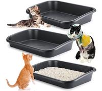 Uiifan Cat Litter Tray for Older Cats Low Entry Open Top for Older Cats Easy Clean Dark Grey 3 Pack