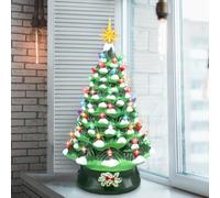 Uiifan Extra Large Nostalgic Ceramic Christmas Tree with LED Lights - Hand Painted Vintage Tabletop Figurine for Holiday Decorations (Green)