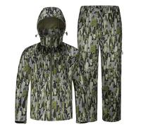 UIIHUNT Hunting Clothes for Men with Fleece Lining: Safety Strap Compatible Water Resistant Silent Hunting Jacket and Pants, Green Cloud Camo, S