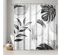 Uiiooazy Anti-Mould Shower Curtain, Shower Curtain 200 x 180 cm, Grey Tropical Palm Leaves Jungle Boho Abstract Bath Curtains Washable Fabric Waterproof Bath Curtains with 12 Hooks