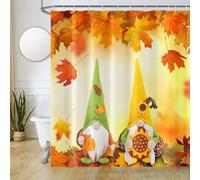 Uiiooazy Autumn Shower Curtain, Yellow Fallen Leaves Gnomes Bath Curtain Mildew and Mould Proof Waterproof Polyester Fabric Washable Shower Curtain Set with 12 Hooks for Bathroom Bathtub 200Wx180Hcm