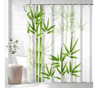 Uiiooazy Bamboo Shower Curtain, Zen Green Leaves Spa Bath Curtain Mildew and Mould Resistant Waterproof Polyester Fabric Washable Opaque Shower Curtain Set with 12 Hooks for Bathroom 180Wx200Hcm