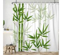 Uiiooazy Bamboo Shower Curtain, Zen Green Leaves Spa Bath Curtain Mildew and Mould Resistant Waterproof Polyester Fabric Washable Opaque Shower Curtain Set with 12 Hooks for Bathroom 180Wx180Hcm