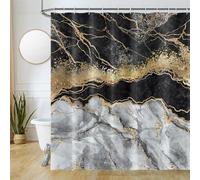 Uiiooazy Black Gold Shower Curtain, Grey Marble Effect Bath Curtain Mildew and Mould Resistant Waterproof Polyester Fabric Washable Opaque Shower Curtain Set with 12 Hooks for Bathroom 200Wx180Hcm