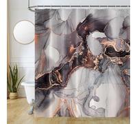 Uiiooazy Black Marble Shower Curtain, Grey Gold Abstract Bath Curtain Mildew and Mould Resistant Waterproof Polyester Fabric Washable Opaque Shower Curtain Set with 12 Hooks for Bathroom 180Wx200Hcm