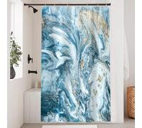 Uiiooazy Blue Marble Shower Curtain, Abstract Grey Gold Effect Bath Curtain Mildew and Mould Resistant Waterproof Polyester Fabric Washable Shower Curtain Set with 8 Hooks for Bathroom 120Wx200Hcm