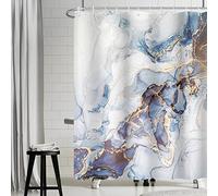 Uiiooazy Blue Marble Shower Curtain, Dark Blue Yellow Effect Bath Curtain Mildew and Mould Resistant Waterproof Polyester Fabric Washable Opaque Shower Curtain with 12 Hooks for Bathroom 180Wx180Hcm