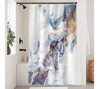 Uiiooazy Blue Marble Shower Curtain, Dark Blue Yellow Effect Bath Curtain Mildew and Mould Resistant Waterproof Polyester Fabric Washable Opaque Shower Curtain with 8 Hooks for Bathroom 120Wx200Hcm