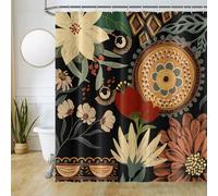 Uiiooazy Boho Shower Curtain, Abstract Mid Century Floral Green Leaves Minimalist Bath Curtain Anti Mildew Waterproof Polyester Fabric Opaque Shower Curtain Set with 12 Hooks for Bathroom 180Wx180Hcm