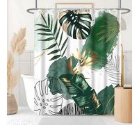 Uiiooazy Green Gold Shower Curtain, Abstract Palm Leaves Boho Monstera Tropical Plante Bath Curtain Anti Mildew Waterproof Polyester Fabric Opaque Washable Bathroom Curtain with 12 Hooks 180Wx220Hcm