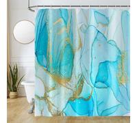 Uiiooazy Green Marble Shower Curtain, Blue Gold Effect Bath Curtain Mildew and Mould Resistant Waterproof Polyester Fabric Washable Opaque Shower Curtain Set with 12 Hooks for Bathroom 180Wx220Hcm