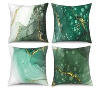 Uiiooazy Marble Green Cushion Covers, Abstract Art Modern Turquoise Pillowcase Soft Velvet Decorative Square Throw Pillow Covers for Sofa Living Room Bedroom Couch Home Office, Set of 4, 40x40cm