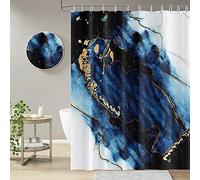 Uiiooazy Navy Blue Marble Shower Curtain, Abstract Dark Blue Polyester Waterproof Bathroom Decoration Modern Luxury Gold Glitter Marble Fabric Bathtub RV Shower Curtains with Hooks 65x72 inches
