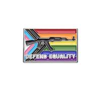 Uijokdef Defend Equality Rainbow Pride Metal Pin Badge, Black Rifle Design, Multi-Color Stripes, 1.26 x 0.83 Inches, Backpack Clothing Accessory