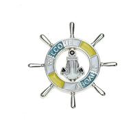 Uijokdef Nautical Ship Wheel Welcome Aboard Pin, Silver Metal Badge with Anchor Design, Blue Yellow White Enamel, 1.06 Inch, Butterfly Buckle