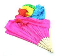 Uikdjgu 2X Hand Made Colorful Belly Dance Dancing Silk Bamboo Long Fans Veils for Folk Dance 1.8M