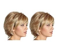 Uikdjgu 2X Short Layered Wavy Full Synthetic Wig Blonde